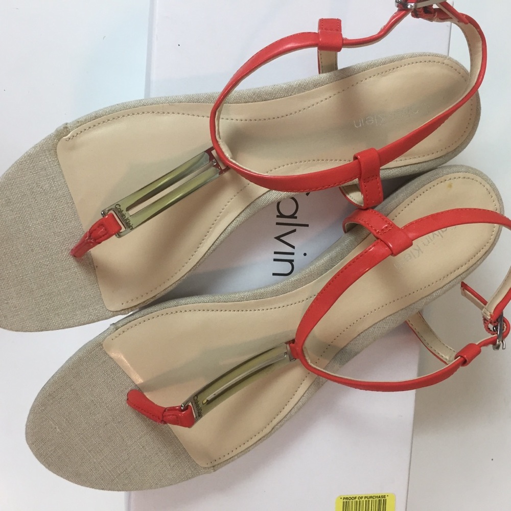 Calvin Klein Orange cotton linen sandals size 9.5